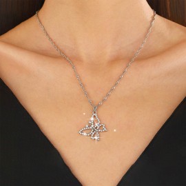 TseenYi Butterfly Choker Necklace Silver CZ Butterfly Pendant Necklace Small Crystal Butterfly Necklace Hollow Rhinestone Butterfly Necklace Butterfly Chain Necklace Jewelry for women and Girls