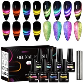 MTSSII 8 Colors Cat Eye Gel Nail Polish 8PCS Soak Off UV LED Lamp Magnetic Nail Polish Gel Nail Art Varnish Manicure Design with Beauty Gift Set Box (SET6)