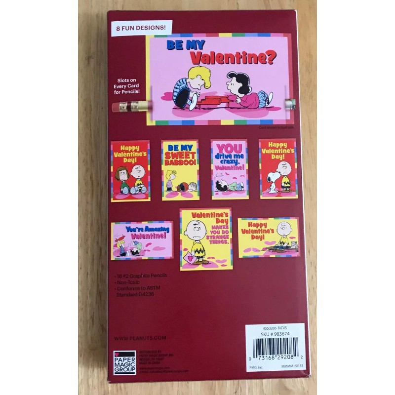 16 Peanuts/Snoopy Valentines with 16 Pencils - New in Box!
