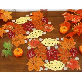 GRANDDECO - Camino de mesa de otoño de Acción de Gracias, hojas de arce naranja, cosecha, otoño, día festivo, fiesta, cena, decoración de temporada (juego de 2 manteles individuales de otoño y Acción