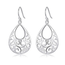 Sterling Silver Filigree Minimalist Design Of Peacock Dangle Drop Earrings For Sensitive Ears By Ganga Jewells, Sterling Silver, No Gemstone