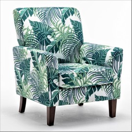 Container Furniture Direct Contemporary Accent Arm Chair with Birch Wood Frame and Microfiber Upholstery, Armchair for Office and Living Room Decor, Removable Cushions, 01 Printed Fabric