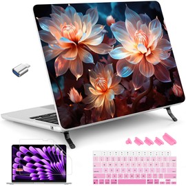Tuiklol Case for MacBook Air 15 inch 2024 2023 Model M3 A3114 M2 A2941, Bracket Hard Shell Case with Keyboard Cover & Screen Protector & Dust Plug for M3 MacBook Air 15.3 Cover, Luminescent Flowers
