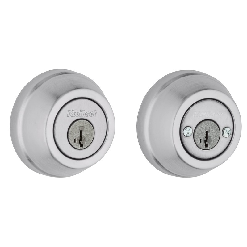 Kwikset Gatelatch Deadbolt Lock, Satin Chrome Round Keyed on Exterior
