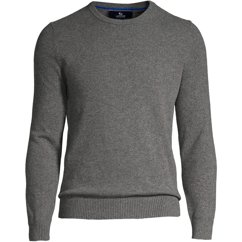 Lands' End Mens Fine Gauge Cashmere Sweater Charcoal Heather Regular