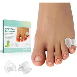 Gel Toe Separator, 12 Pack Pinky Toe Spacers, Aloe Vera Extract Infused Silicone Little Toe Spacers, Bunion Corrector, Bunion Cushions Pads for Preventing Rubbing & Relieve Pressure - Color: White