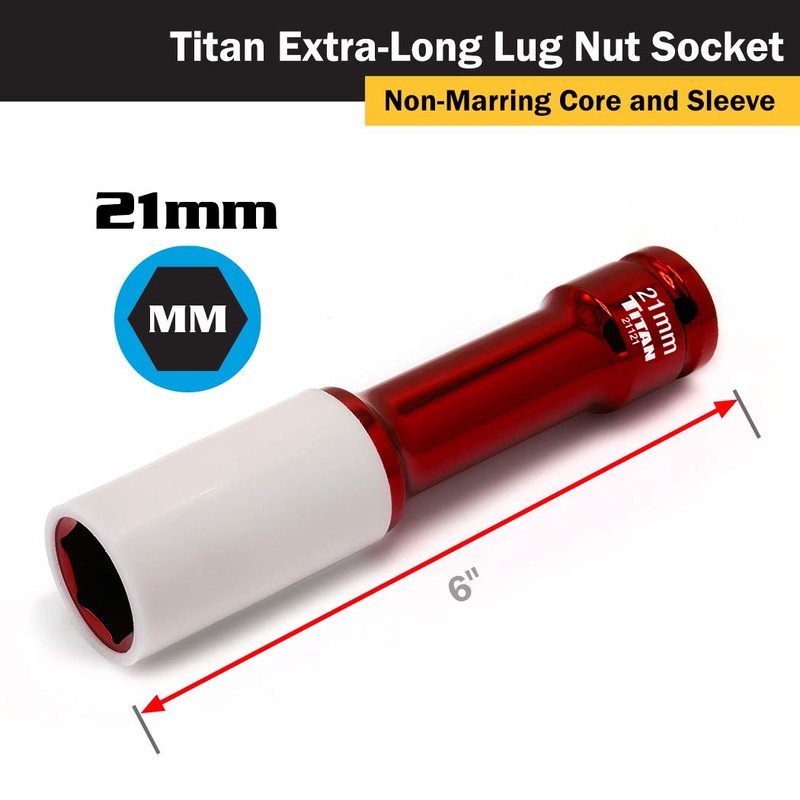 Titan 21121 1/2-Inch Drive x 21mm Non-marring Impact Extra-Long Lug
