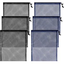 6 Pcs Scalloping Bags Diving Bag 13 x 15.5 Inch Nylon Mesh Bags Drawstring Net Bag for Snorkeling Swimming Gear Sports Equipment, Black, Navy