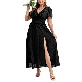 Summer Dresses for Women 2025 Elegant Classy:Plus Size Black Maxi Long Dress - Wedding Guest Cocktail Formal - Ladies Short Sleeve Dresses