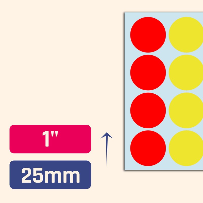 960 Pieces - 25mm Coloured Dot Stickers, Round Sticky Labels