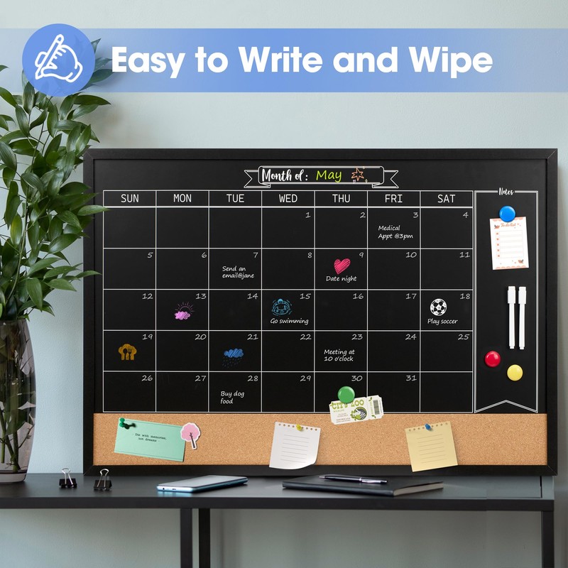 Board2by Monthly Chalkboard Calendar & Cork Board for Wall, 24"x36"