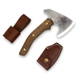 BPS Knives Bushcraft Axe with Leather Sheath - Full Tang Camping Axe - Survival Carbon Steel Hatchet - Small Wood Carving Axe - Camping Axe for Chopping Wood and Gardening