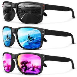 Mens Sunglasses Polarized, Retro Square Sun Glasses for Men Women Sports Style with UV400 Protection for Driving(Grey/Ice Blue/Fuchsia)
