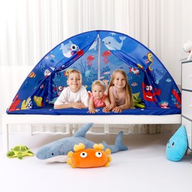 VSUNTENT Bed Tent for Twin Kid Bed Tent Play Tent for Boy and Girl Easy Set-Up Tent Dark Planet and Dazzling Rainbow Magic Playhouse with Tote Bag (Oceans)