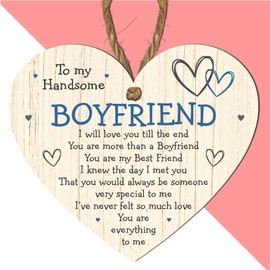 To My Handsome Boyfriend Heart Plaque – Romantic Gift for Boyfriend – MDF Wooden Hanging Sign with Love Quote – Best Friend and Boyfriend Gift for Anniversary, Valentine's Day, or Just Because