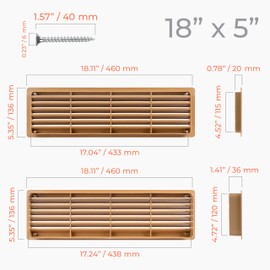 Awenta 18" x 5" Inch Two Sided Oak Color Door Air Vent cover - Door Vents for Interior Doors - Universal Furniture Ventilation Guard- Register for Bathroom, Bedroom, Garage, Kitchen, Furniture