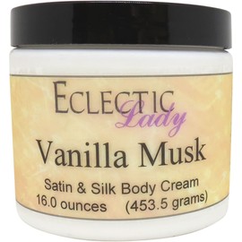 Eclectic Lady Vanilla Musk Satin and Silk Cream, Body Cream, Body Lotion, 16 oz - Shea Butter, Aloe, Silk Amino Acids, Vitamin E, Phthalate-Free, Handcrafted in USA - Perfect For Women