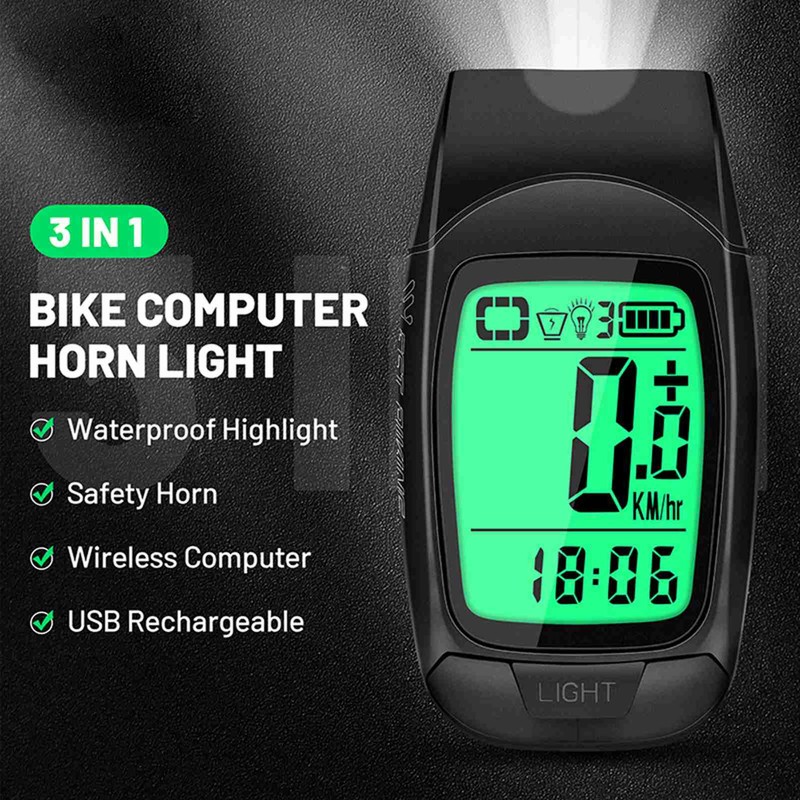 3 in 1 Bike Computer with Headlight Horn IP64 Multifunction