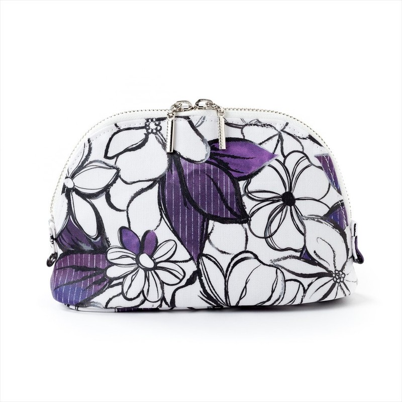 Round Pouch (Small), Anemoneclematis, Botanical Pattern, Flower Pattern, Cosmetic Pouch,