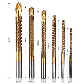 Bestgle 6pcs HSS Twist Drill Bits, 3-8mm Titanium Coated Serrated Grooving Cutting Carpenter Side Cutting Tap Spiral Saw Drill Bit Woodworking Wood Metal Plastic Hole Holesaw Tool