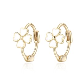 EVER FAITH 925 Sterling Silver 14K Gold Plated Flower Hoop Earrings for Women Girls Hypoallergenic Mini Small Huggie Hoops White Flower Earrings Jewellery Gifts