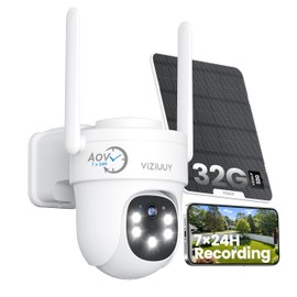 VIZIUUY AOV Security Camera, 24H Continuous Recording Security Cameras Wireless Outdoor, WiFi 6, 2K Solar-Powered Cameras for Home Security with 360° PTZ, Auto Tracking, 32G Local Storage(Included)
