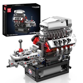 Mould King 10225 Technik V8 Engine and Transmission Clamping Building Blocks Kit STEM 855+ Pieces Engine Model Blocks with Motor, MOC Car Engine Model Toy for Children 14+/Adult Collection Lovers