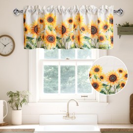 XWZO - Cortina de lino sintético floral con cenefa de cocina, con bolsillo para barra de girasol, para sala de estar, cafetería, granja, filtrado de luz, cortina rústica de campo, panel individual, 52