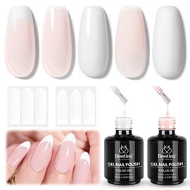 Beetles French Manicure Kit - White Nude Pink Gel Nail Polish Soak Off UV LED French Tip Gel Polish with 2 French Manicure Nail Art Sticker Sheets, Classic French Nail Kit for DIY at Home or Salon