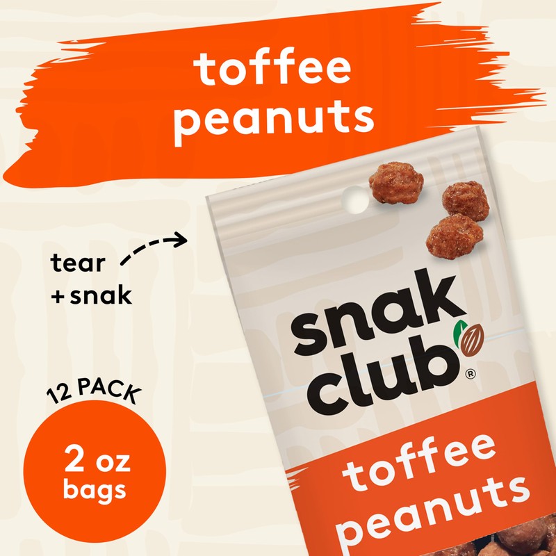 Snak Club Toffee Peanuts, Candied Peanuts with Praline Coat and