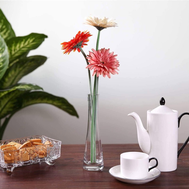 Small Glass Bud Vase Transparent Tapered Small Waist Thick Bottom