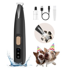 FURBONA Upgraded Dog Paw Trimmer with LED Light, 18 mm Widen Blade, 35 dB Low Noise, LED Display, Fully Waterproof, Rechargeable Clipper for Dogs Cats Trimming Paws, Eyes, Ears, Face, and Rump (Black)