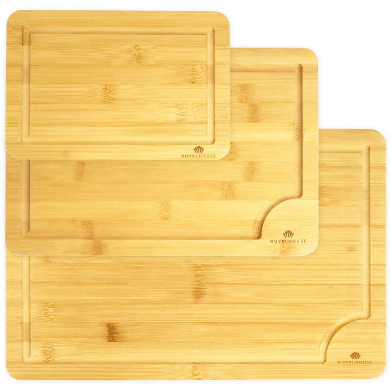 3 Pcs Bamboo Cutting Boards Set with Holder For Kitchen