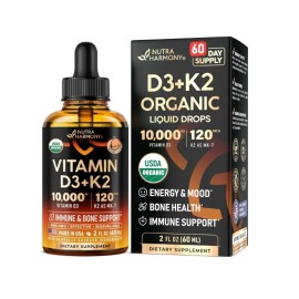 Nutraharmony Vitamin D3 10,000 IU & K2 as MK-7 120 mcg, 2 fl oz, Orange Flavor and MCT Oil