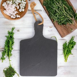 MIJOMA Elegant slate plate with handle and jute ribbon, including for hanging, place your culinary masterpieces, approx. 26 x 18 cm