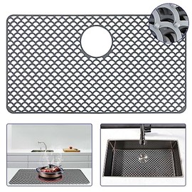 Snuggery Silicone Sink Protector - 28"x15" Rear Drain Hole, Heat Resistant Non-slip Dishwasher Suitable, Large Sink Mat for Farmhouse Kitchen
