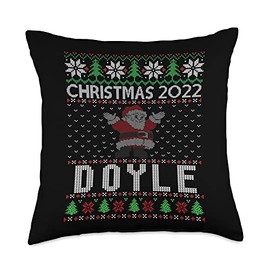 Ugly Christmas Doyle sweater Funny Matching Ugly Christmas Personalized Name Doyle Throw Pillow, 18x18, Multicolor
