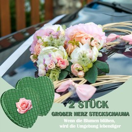 QHKLEW Floral Foam Heart, Pack of 2 Floral Sponge for Crafts, Flower Arrangements with Grid, Wet Floral Foam Sponge for Parties, Car, Wedding, Gifts, Fresh Flowers