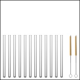 Sir Finley Monkey Glass Straws Short (Pack of 12) - Glass Straws Reusable, Dishwasher Safe - 15 cm Straight Transparent