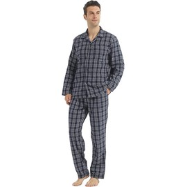 YUSHOW Mens Flannel Pajamas Set Cotton Plaid Pjs Button Down Warm Soft Lounge Sleepwear Top & Pj Pants with Pockets