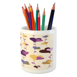Lunarable Valentine Pencil Pen Holder, Big and Little Hearts on Floral Branches Romance Theme Abstract Design Art, Printed Ceramic Pencil Pen Holder for Desk Office Accessory, Multicolor