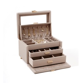 BIQI MUSSE Jewelry Box with Glass Window, 3-Tier Jewelry Organizer with 2 Drawers, Large Capacity Jewelry Storage, Gift for Women Girls, for Necklaces, Earrings, Rings, Bracelets