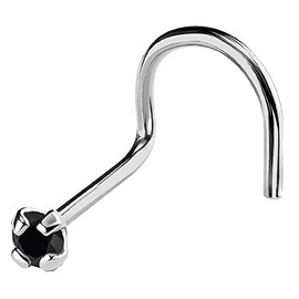 20G Solid 14Kt Gold Nose Screw Stud with Prong Set real Black Diamond Gemstone, 14kt Yellow Gold or 14kt White Gold - April Birthstone Nose Ring-WG_BD-1.5MM