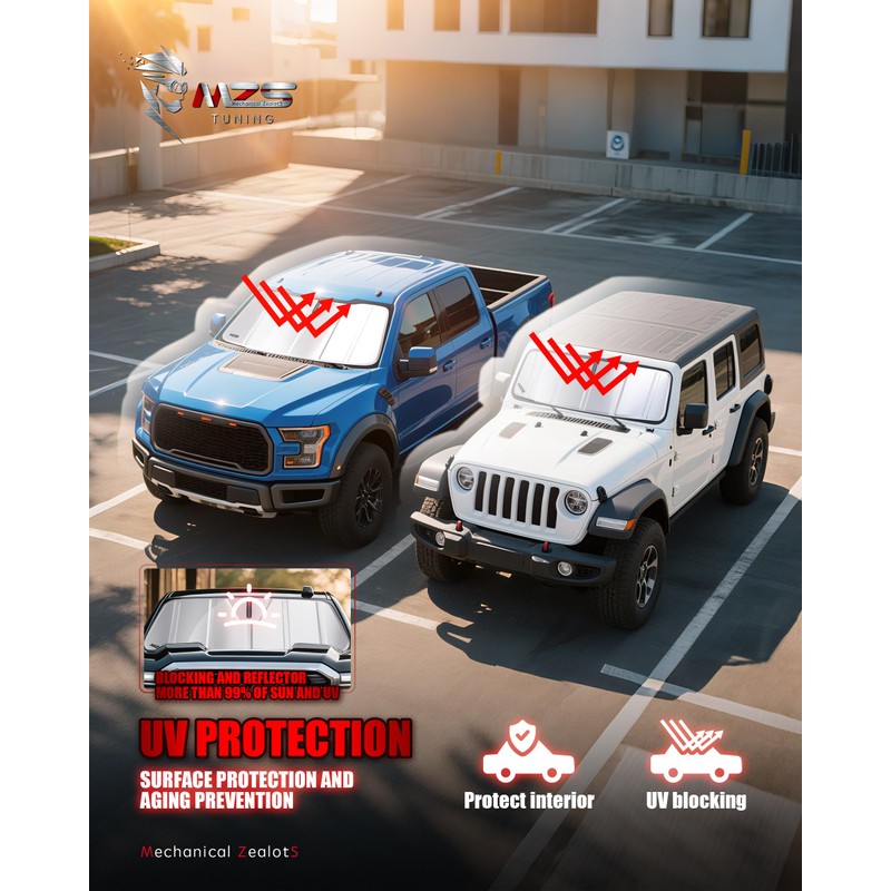 MZS Windshield Sun Shade Compatible with Wrangler JK JKU 2011-2018,