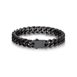 Bandmax Mens Chunky Cuban Link Chain Bracelet 8Inch 7MM Wide Big Heavy Black Chain Bracelet for Men Masculine Bracelet for Husband Father Biker