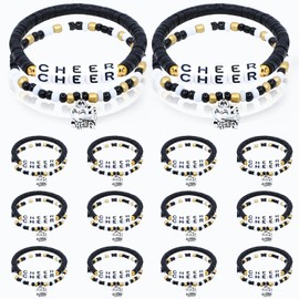yesaior 48 Pcs Cheerleader Gifts for Cheer Clay Beaded Bracelets Stackable Friendship Bracelets Heishi Surfer Bracelets Cheer Team Gifts for Cheerleaders (black)