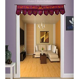 Stylo Culture Decorative Cotton Window Valance Kids Purple Indian Embroidered Ganesha Scarf Curtain Topper Bedroom Traditional Swag Curtain Door Hanging Toran | 36 x 10 Inches