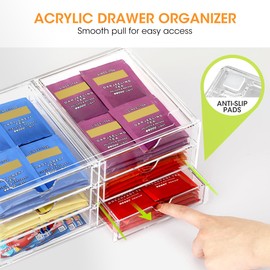 AIEVE Drink Packet Organizer, Stackable Storage Drawers for Tea Bag Organizer, Water Packet Holder with 6 Drawers Acrylic Bins for Kitchen Cabinets Pantry Office Organization