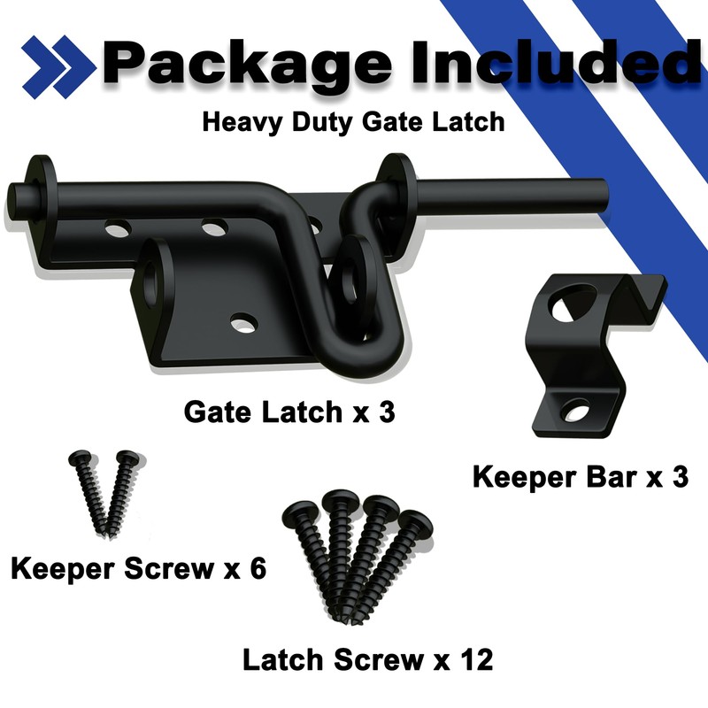 Black Heavy Duty Slide Bolt Gate Latch with Padlock Hole,