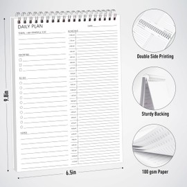 24-Hour Daily Hourly Planner with To-Do List & Priorities - 6.5" x 9.8" Schedule Planner Organizer for Office, School, Family
